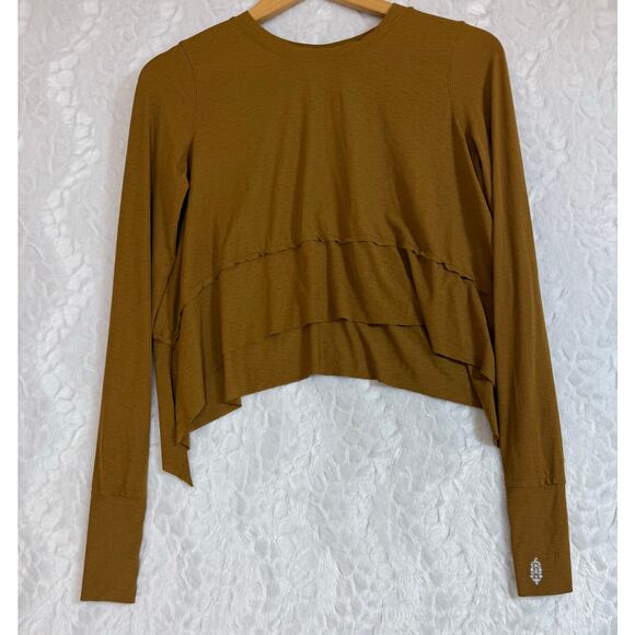FP Movement Mustard Brown Tempo Long Sleeve Top Thumbholes Oversized Stretch XS - Picture 2 of 12